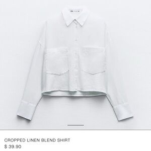 Zara White Cropped Linen Blend Shirt   2190/716   Size Large    New with Tags